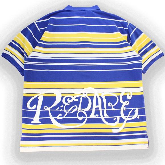 Vintage Y2K 2000's Red Ape Blue Yellow Striped Polo - Picture 1 of 6